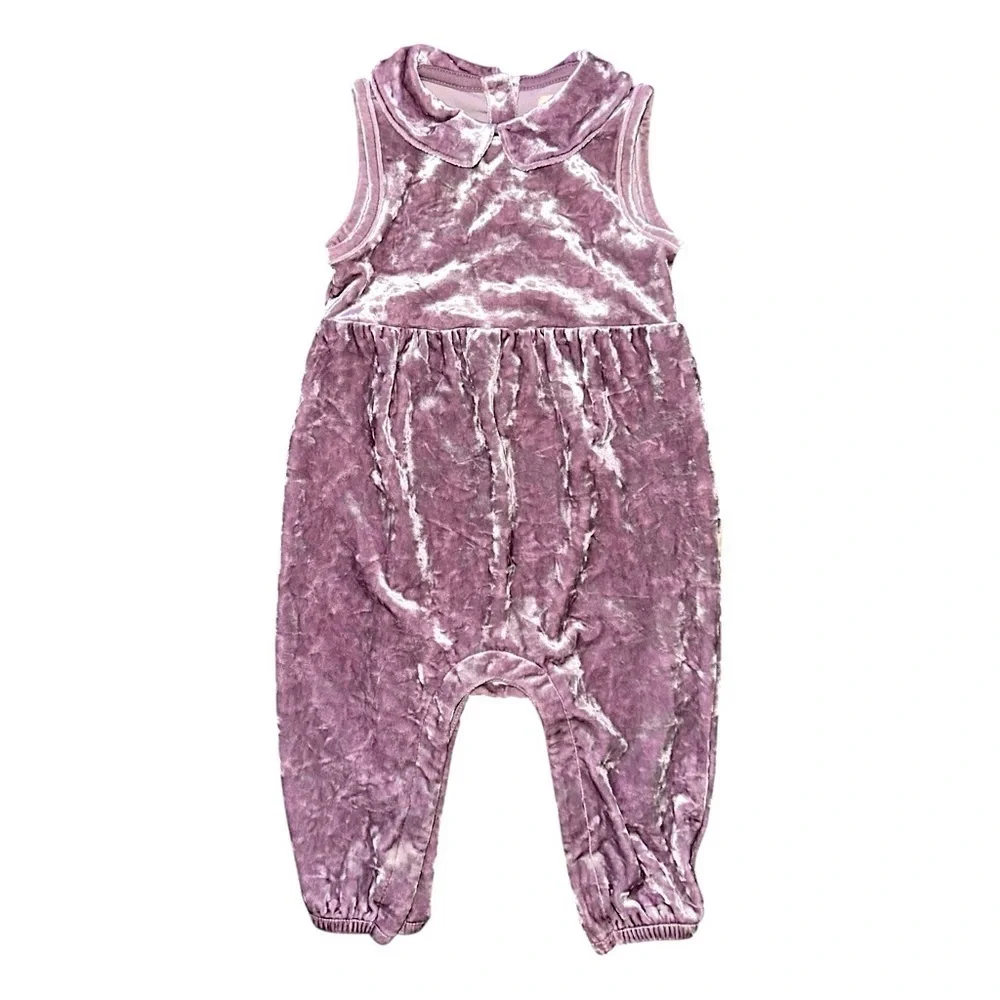 Baby Gap Crushed Purple Velvet Sleeveless Collared Romper One Piece Sz 6-12 M